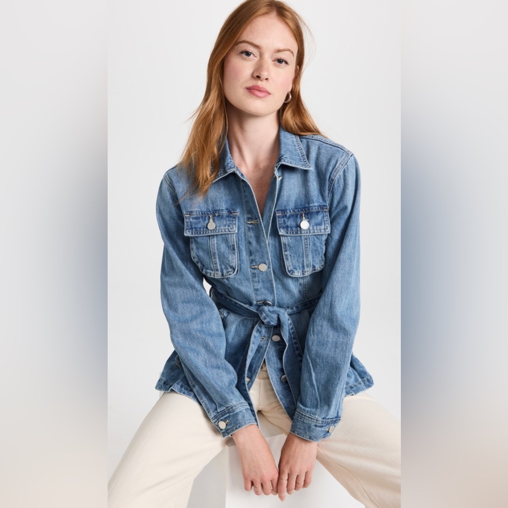 Blank NYC Left On Read Denim Jean Jacket Peplum Cropped Trench Belted Small